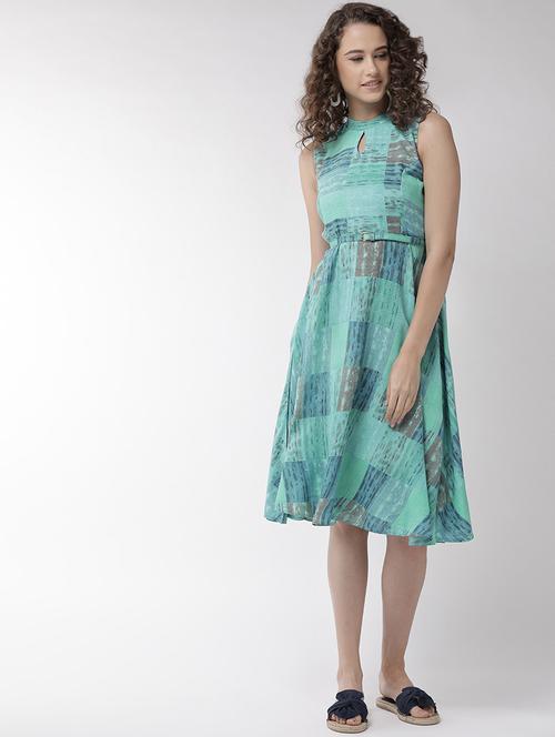 key hole neck belted a-line dress - 16865488 - Very Small Image - 1