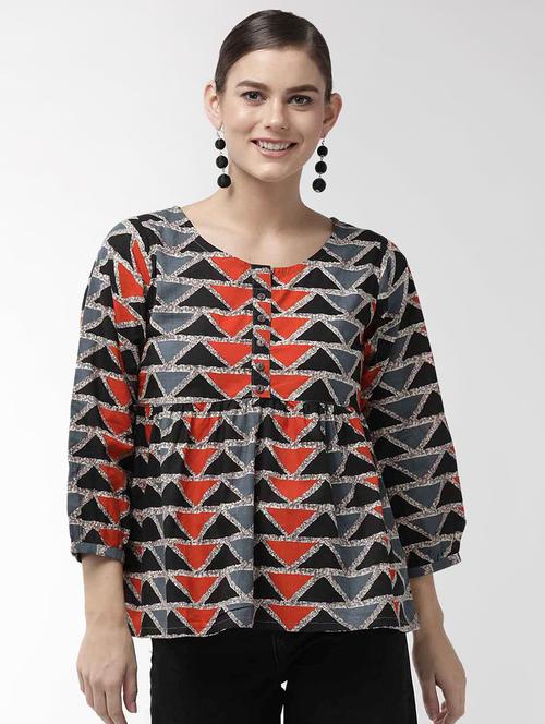 round neck printed a-line top - 16865508 - Very Small Image - 1