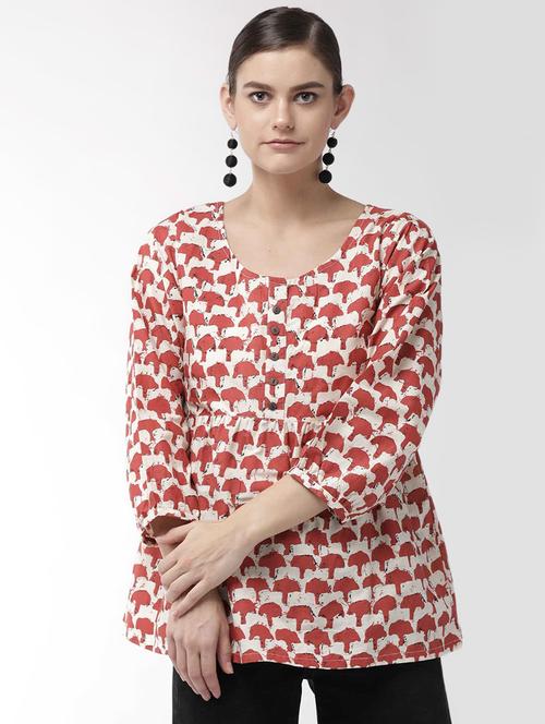 round neck printed a-line top - 16865509 - Very Small Image - 1