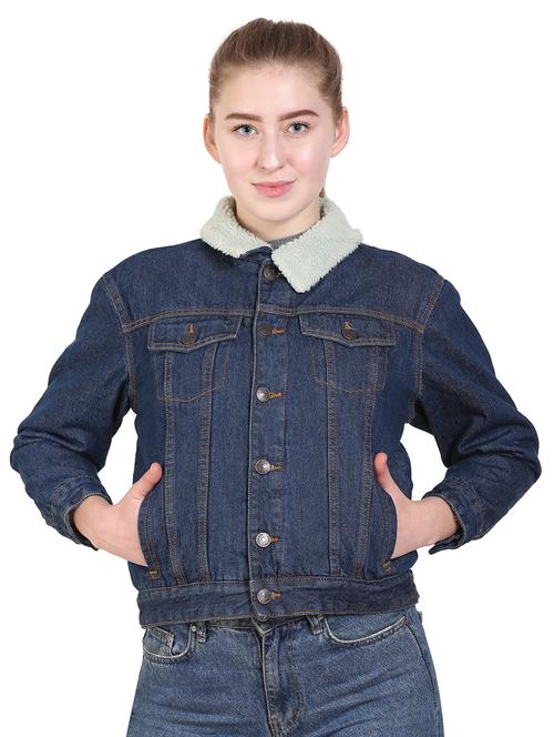 sherpa collar denim jacket - 16866745 - Very Small Image - 1