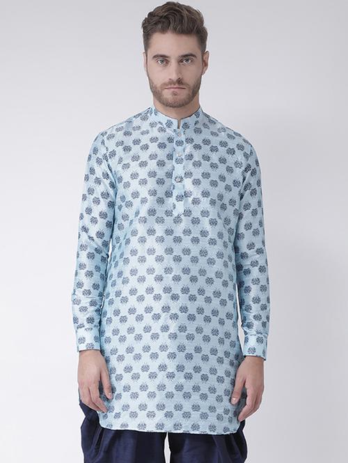 blue printed dupion medium length kurta - 16867163 - Very Small Image - 1