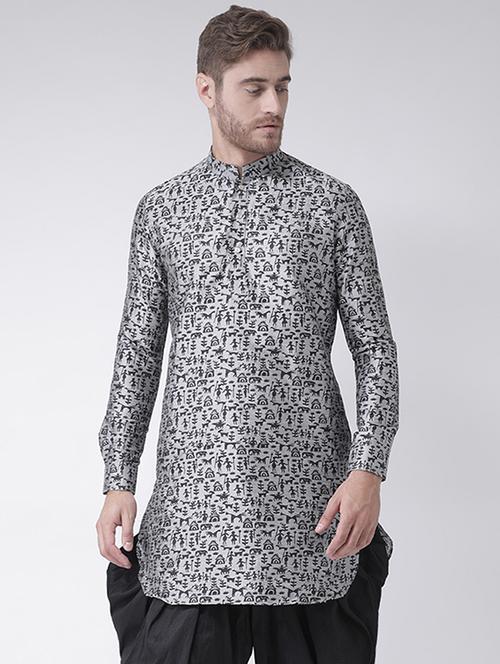 grey printed dupion medium length kurta - 16867164 - Very Small Image - 1