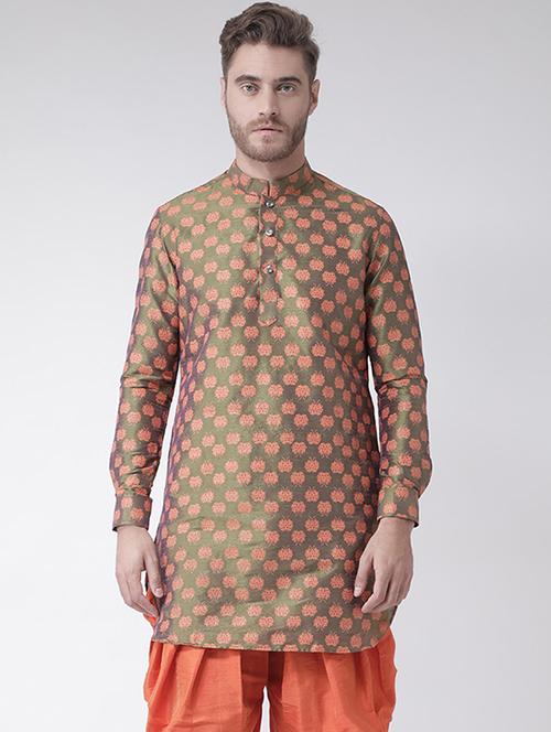 green printed dupion medium length kurta - 16867174 - Very Small Image - 1