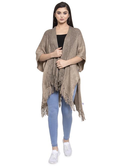 fringed hem asymmetric shrug - 16867480 - Very Small Image - 1