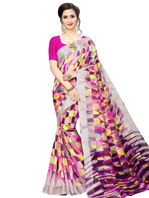 geometric printed saree with blouse - 16867534 - Very Small Image - 1