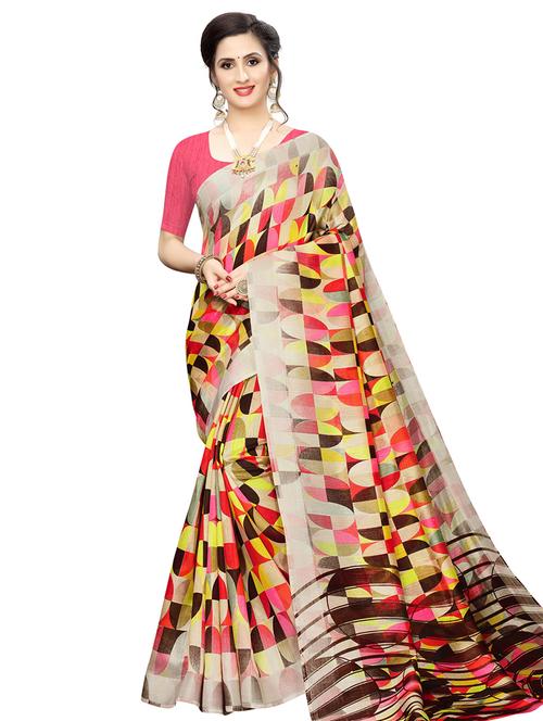 geometric printed saree with blouse - 16867536 - Very Small Image - 1