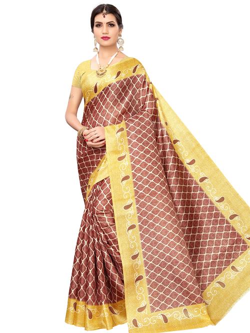 check printed saree with blouse - 16867549 - Very Small Image - 1