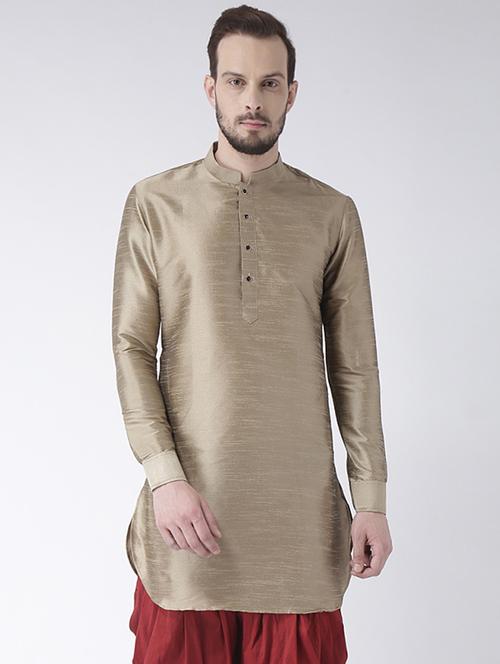 brown solid dupion medium length kurta - 16867740 - Very Small Image - 1