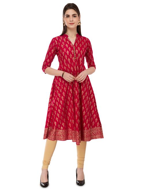 gold print flared kurta - 16868124 - Very Small Image - 1