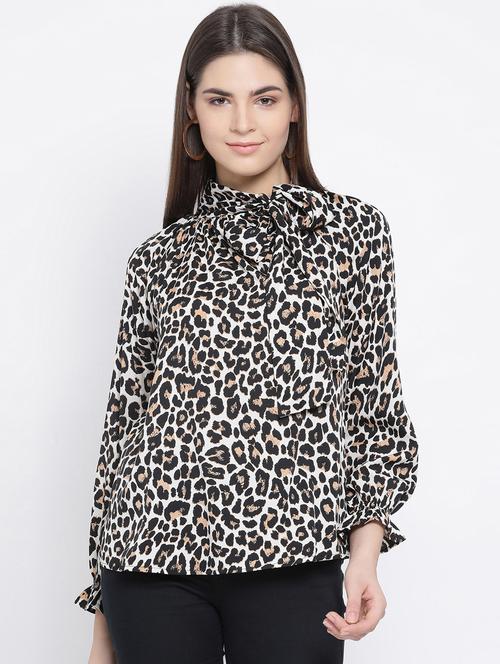 tie up neck animal print top - 16868307 - Very Small Image - 1