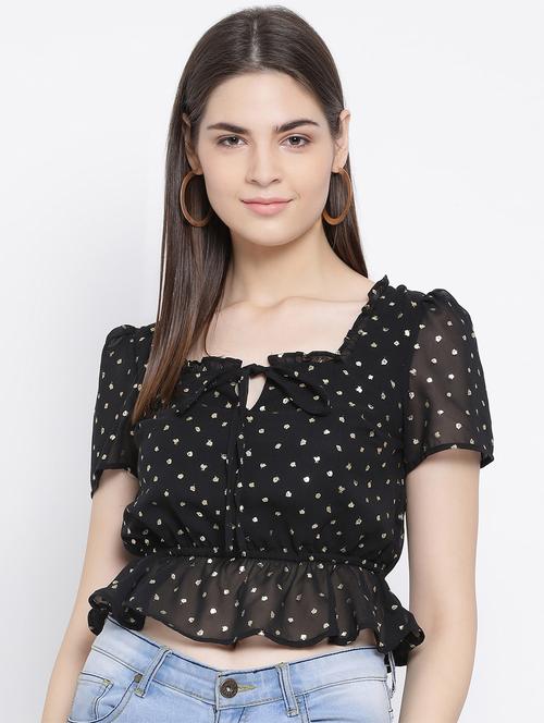 tie up neck cropped peplum top - 16868321 - Very Small Image - 1