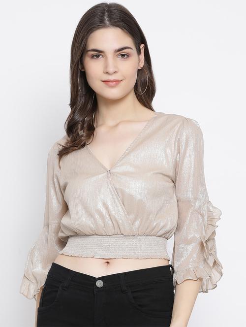 frill sleeves shimmer cropped top - 16868322 - Very Small Image - 1