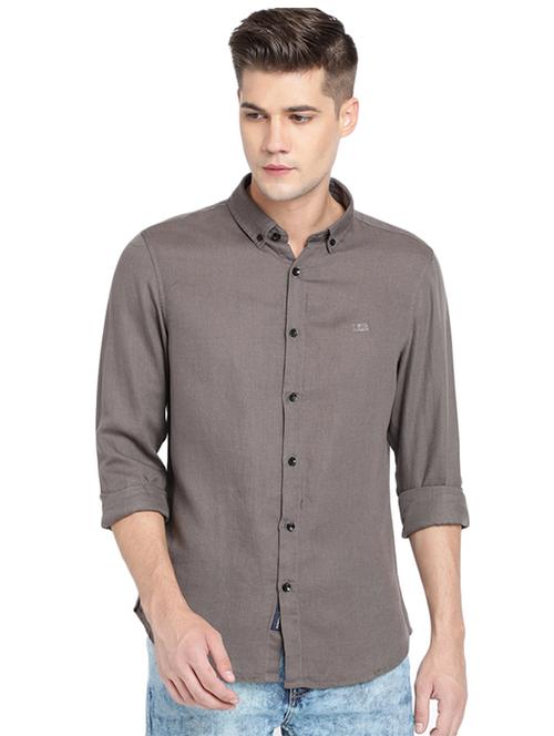 grey solid casual shirt - 16868952 - Very Small Image - 1