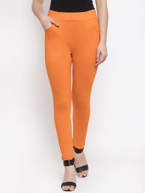orange solid full length leggings - 16869472 - Very Small Image - 1