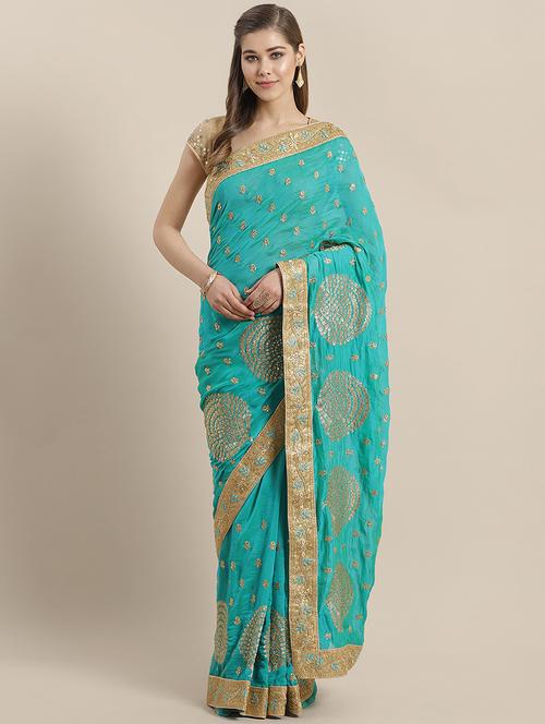 embroidered bordered saree with blouse - 16869492 - Very Small Image - 1