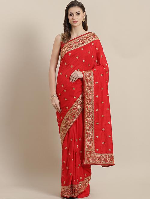 embroidered bordered saree with blouse - 16869497 - Very Small Image - 1