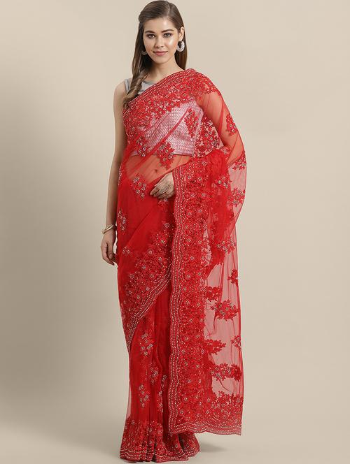 embroidered bordered saree with blouse - 16869504 - Very Small Image - 1