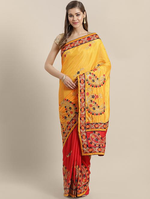 embroidered banarasi saree with blouse - 16869513 - Very Small Image - 1