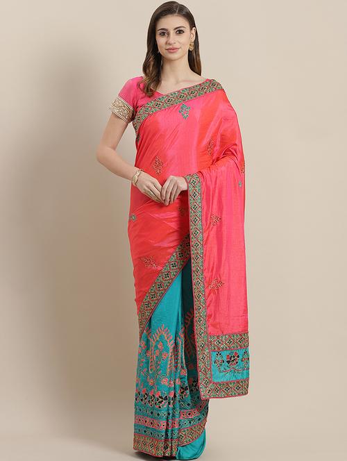 half & half banarasi saree with blouse - 16869517 - Very Small Image - 1