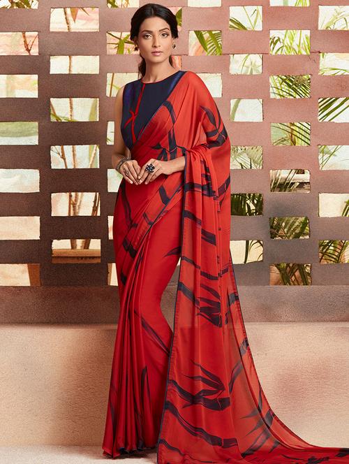 abstract printed saree with blouse - 16870117 - Very Small Image - 1