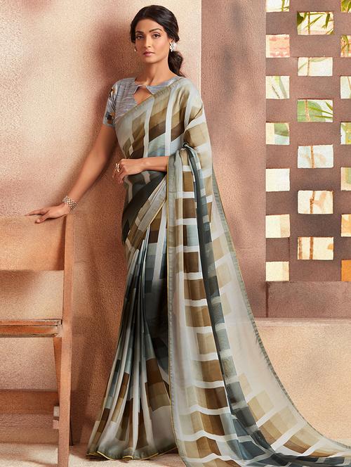 geometrical printed saree with blouse - 16870121 - Very Small Image - 1