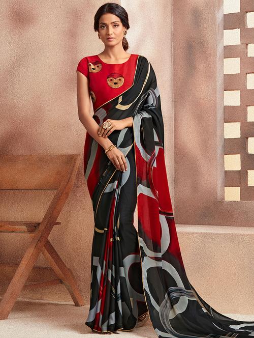geometrical printed saree with blouse - 16870122 - Very Small Image - 1
