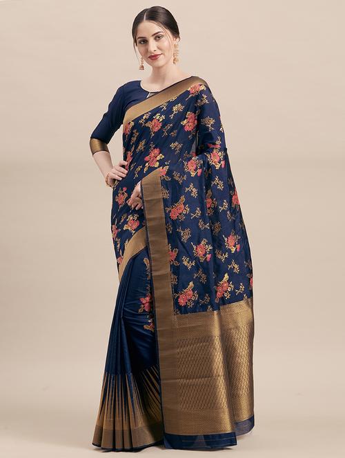 floral kanjivaram saree with blouse - 16870131 - Very Small Image - 1