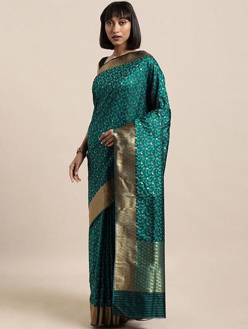 geometrical kanjivaram saree with blouse - 16870134 - Very Small Image - 1
