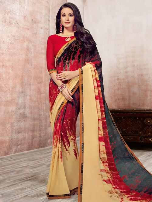 women's abstract multi colored saree with blouse - 16870184 - Very Small Image - 1