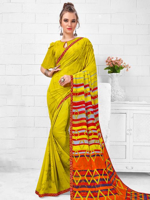 lace detail printed saree with blouse - 16870188 - Very Small Image - 1