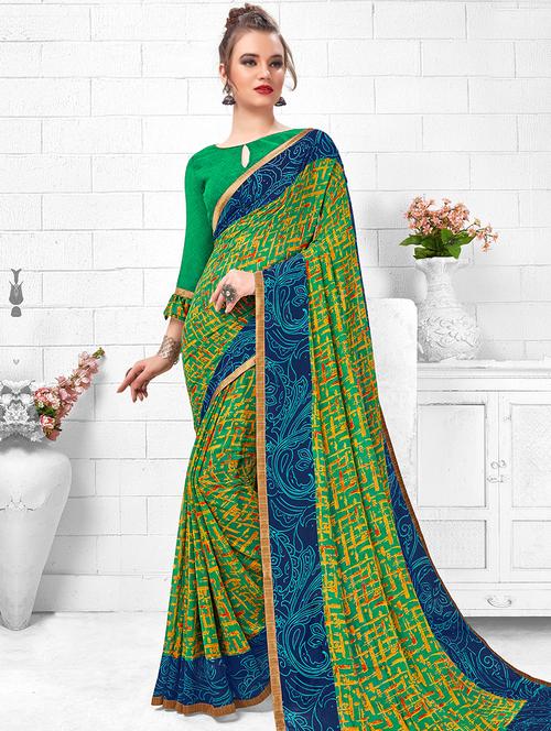 abstract printed saree with blouse - 16870193 - Very Small Image - 1