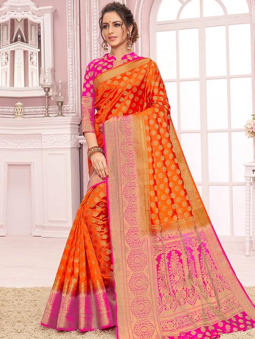 floral kanjivaram saree with blouse - 16870215 - Very Small Image - 1
