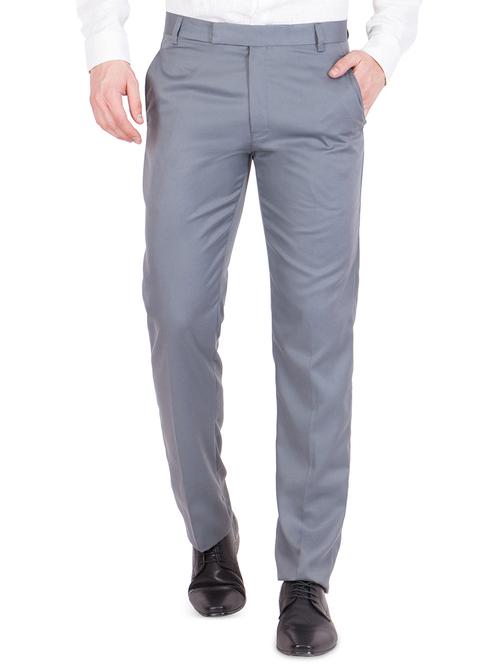 grey solid flat front formal trouser - 16870672 - Very Small Image - 1