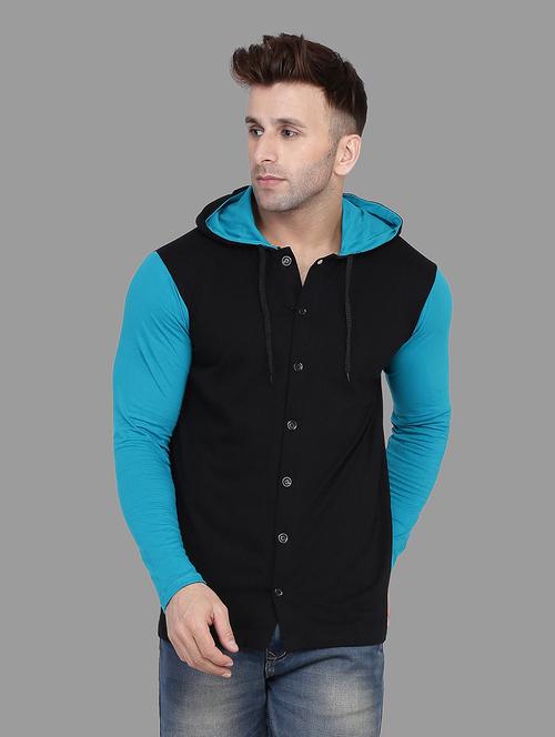 black color block long sleeve hooded t-shirt - 16873159 - Very Small Image - 1