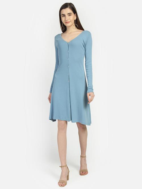 long sleeved solid a-line dress - 16874351 - Very Small Image - 1