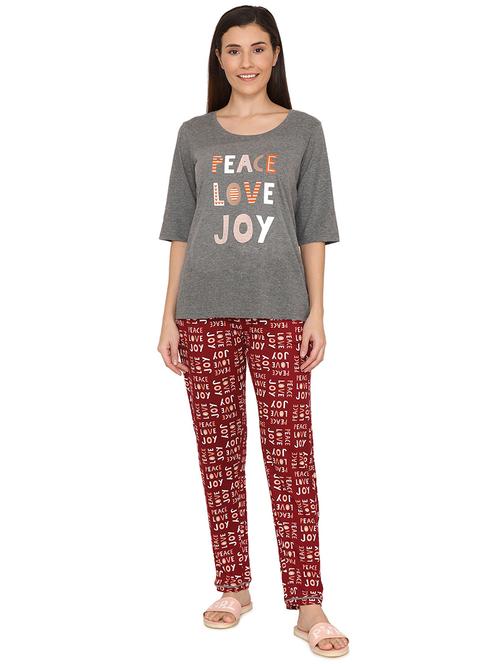 round neck printed tee with pajama set - 16874548 - Very Small Image - 1