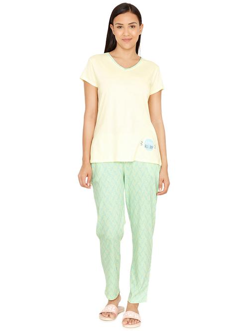 v neck tee with printed pajama set - 16874560 - Very Small Image - 1