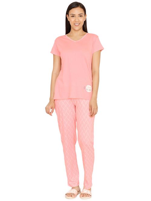 v neck tee with printed pajama set - 16874561 - Very Small Image - 1