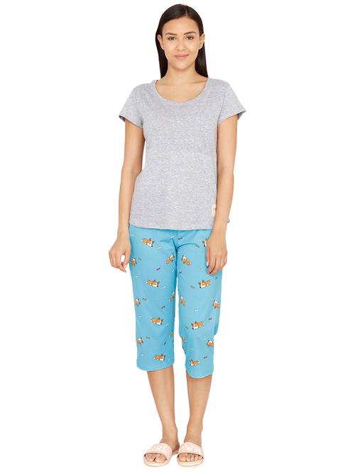 round neck tee with quirky pajama set - 16874567 - Very Small Image - 1