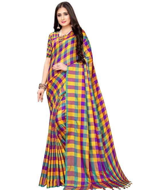 checkered printed saree with blouse - 16876139 - Very Small Image - 1