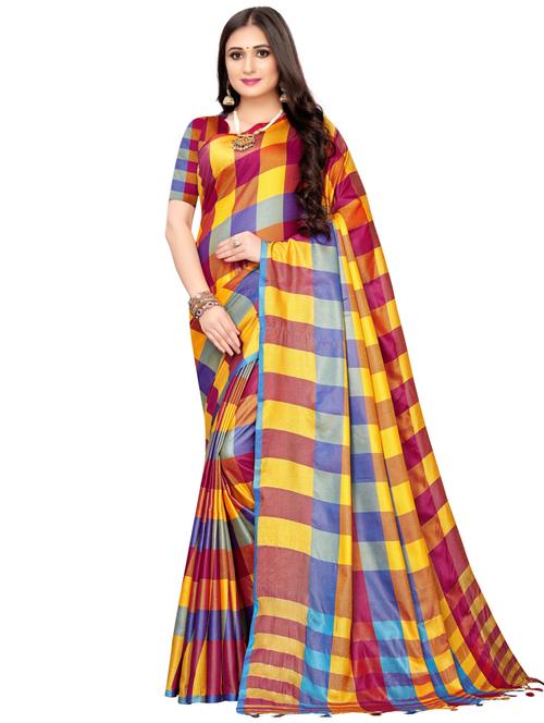 checkered printed saree with blouse - 16876146 - Very Small Image - 1