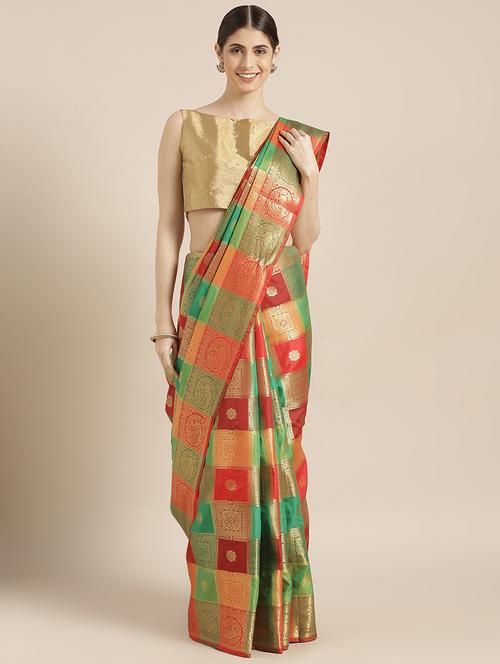 checkered banarasi saree with blouse - 16876973 - Very Small Image - 1