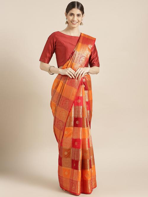 checkered banarasi saree with blouse - 16876974 - Very Small Image - 1