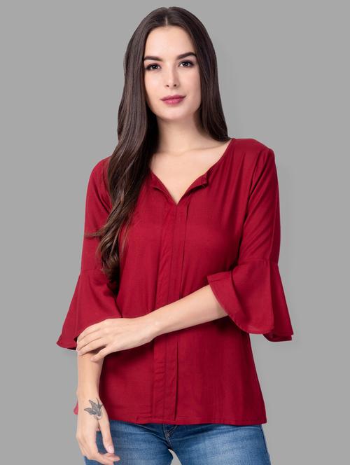 notch neck bell sleeved top - 16877111 - Very Small Image - 1