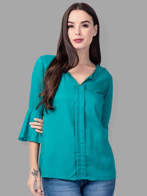 notch neck bell sleeved top - 16877112 - Very Small Image - 1