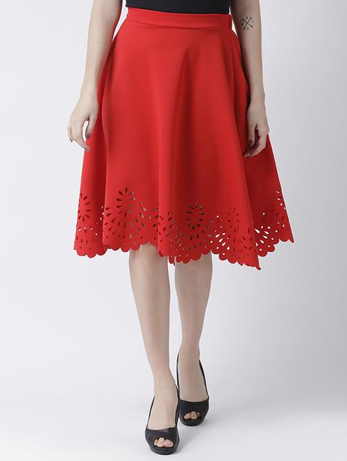 high rise scallop hem flared skirt - 16877560 - Very Small Image - 1