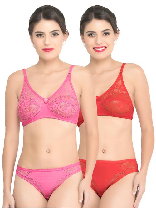 set of 2 bow patch laced bra and panty set - 16878188 - Very Small Image - 1