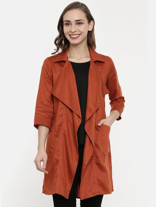 women rust solids water fall coat - 16878328 - Very Small Image - 1