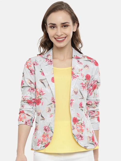 lapel neck floral jacket - 16878332 - Very Small Image - 1