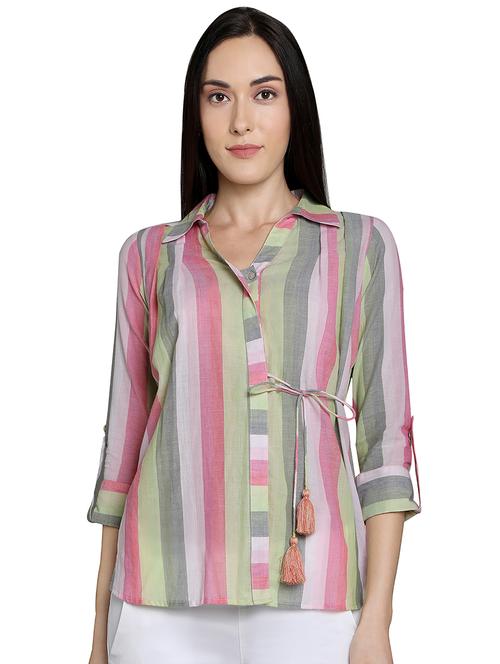 tie front striped shirt - 16878945 - Very Small Image - 1